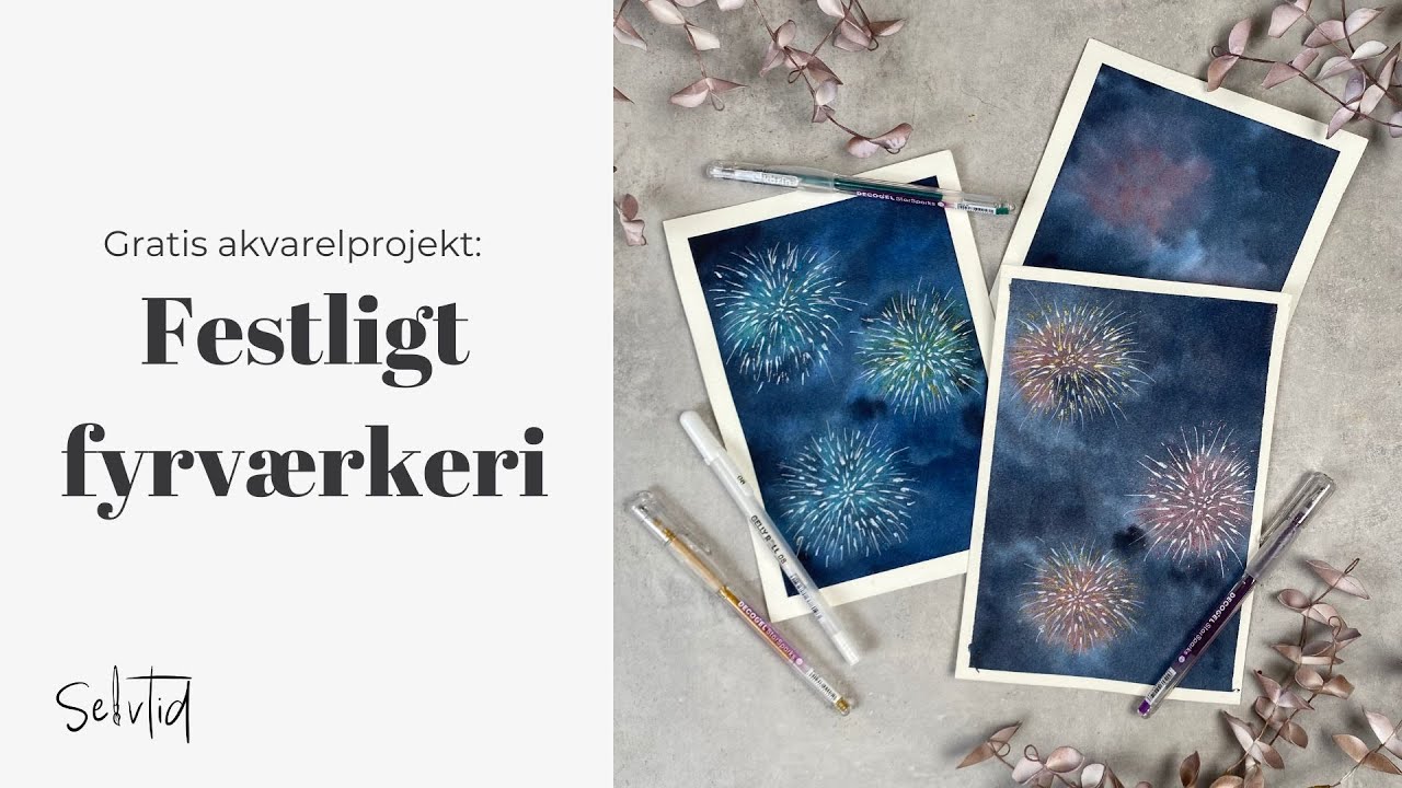 Festligt fyrværkeri - Gratis akvarel videokursus