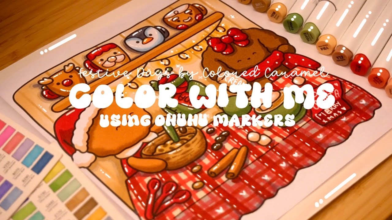 Color with me (ASMR) ❤️🍪 'Festive Days&lsquo; by Colored Caramel ✨ Ohuhu markers 🌱✏️ #adultcoloring #asmr