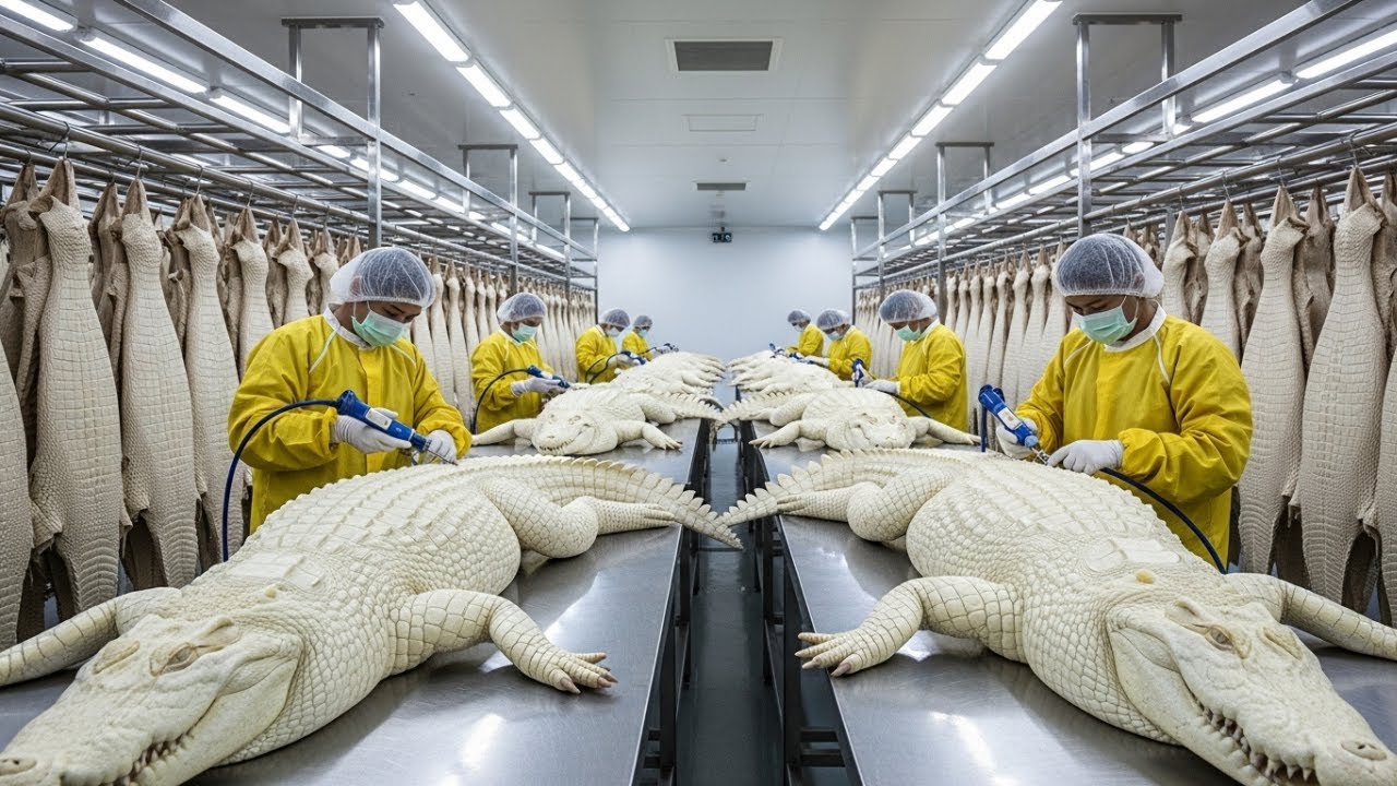 Inside the Albino Crocodile Leather Factory – How Rare White Skin Becomes Luxury Products
