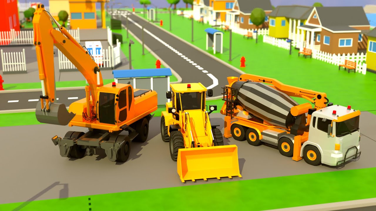 House collapsed - Excavator, Cement Mixer, Loader building house | Construction Vehicles 3D Cartoon