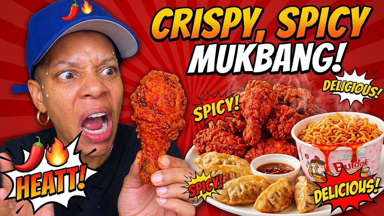 ASMR MUKBANG | EXTRA SPICY CRISPY FRIED CHICKEN, PORK DUMPLINGS, SAMYANG CARBORNARA NOODLES
