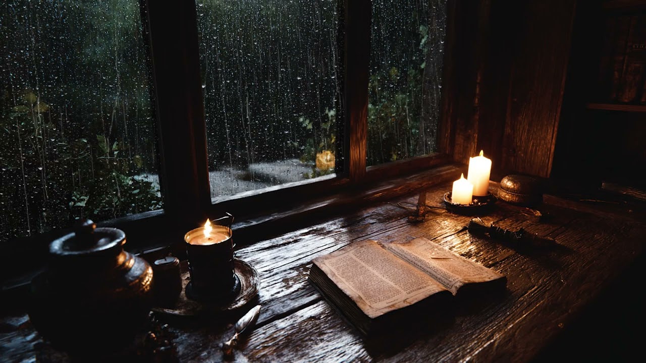 Rainy Night in a Hidden Forest Cabin 🌧️ Dark Ambience for Sleep & Anxiety Relief