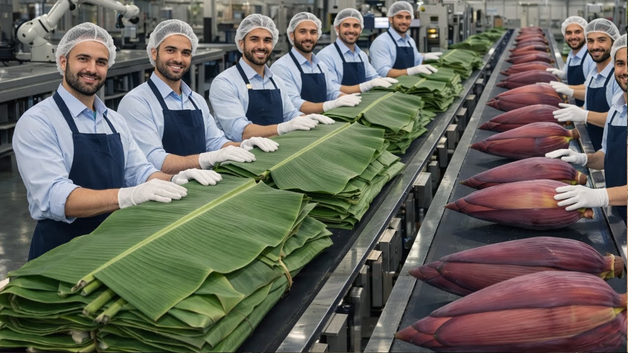 How Millions of Banana Leaves & Blossoms Are Processed Every Day in Mega Factories (Full Process)