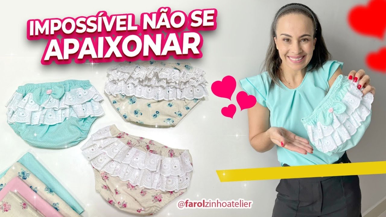 CALCINHA TAPA FRALDAS PARA BEBÊ  com molde gratuito tamanho P, M e G   Faça e venda enxoval de bebê