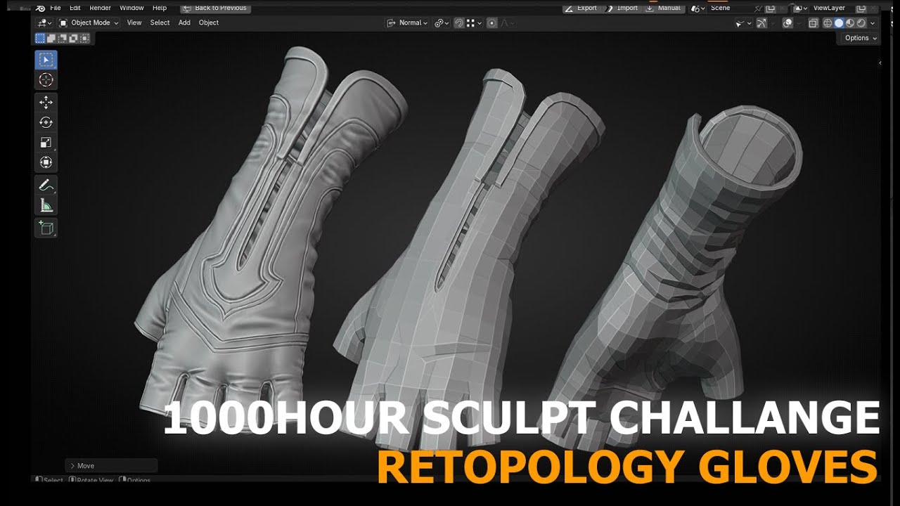 🔴 LIVE – retopology the gloves| 1000 Hours 3D Sculpting Challenge |blender