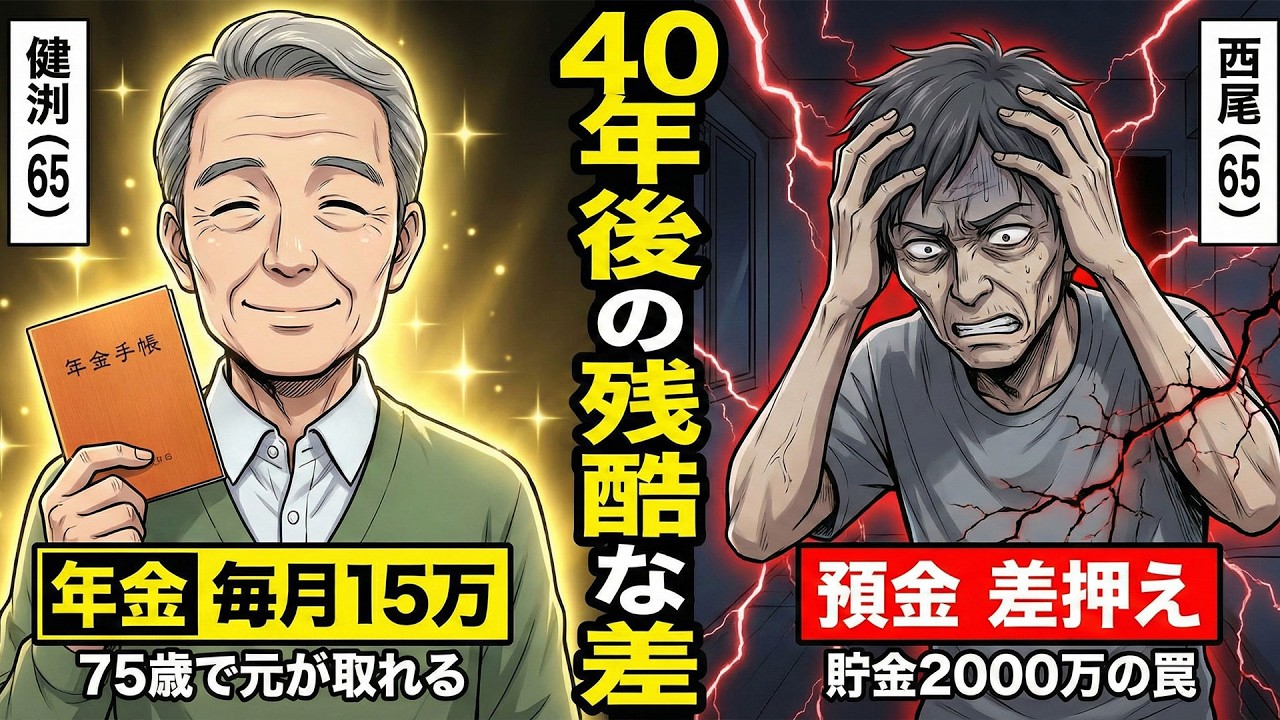 【漫画】「年金は無駄だ」と捨てた男vs真面目に払った男。40年後の残酷な答え合わせ…10年で元が取れる最強の投資を無視した代償とは【年金未納・老後破産】