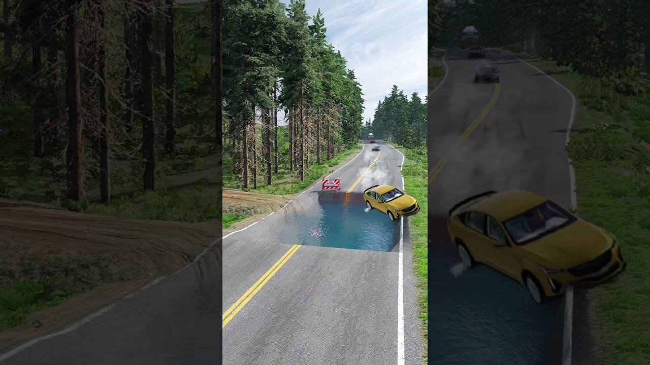 Машины против мотоциклов: огромная яма с водой -Beamng.Drive