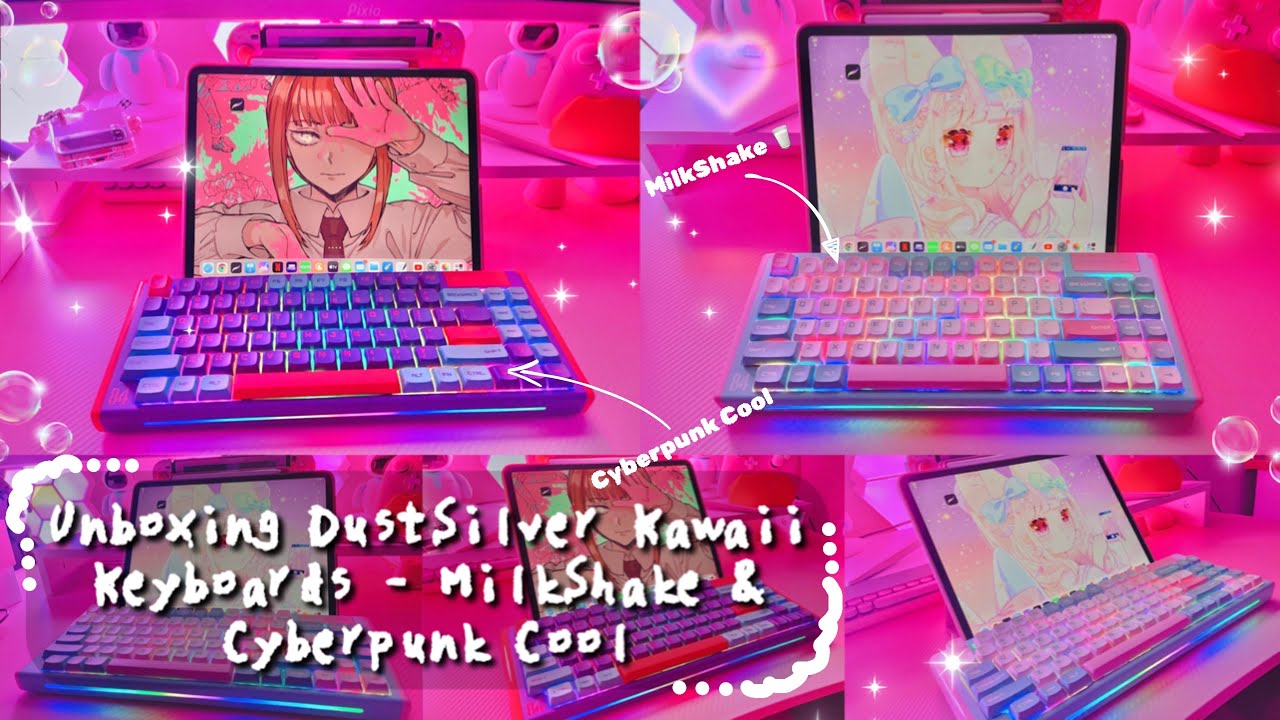 Unboxing DustSilver Kawaii Keyboards - MilkShake & Cyberpunk Keyboard | 75% Keyboard Typing Sounds ✨