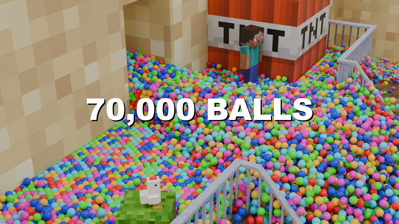 70,000 Color Balls VS Minecraft character animation | Blender Rigid body simulation