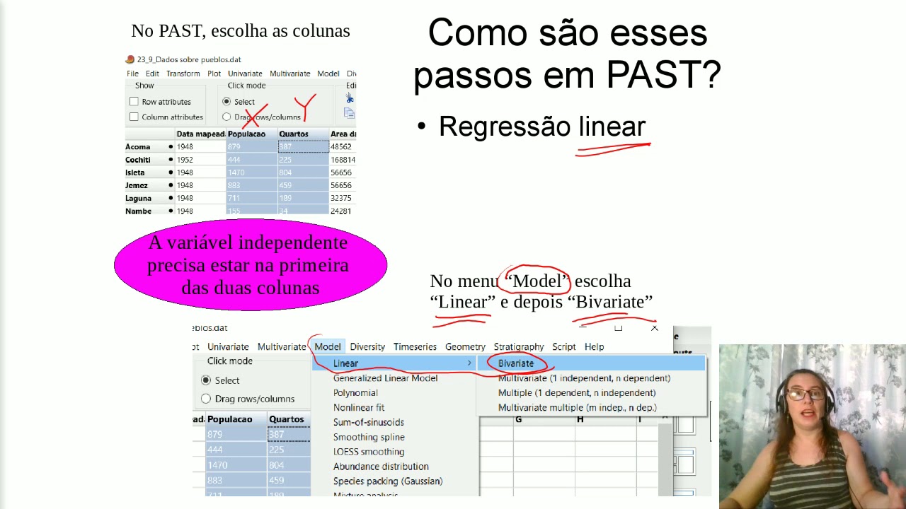 7.6   Os passos para executar a regressão linear e correlação - incluindo em PAST