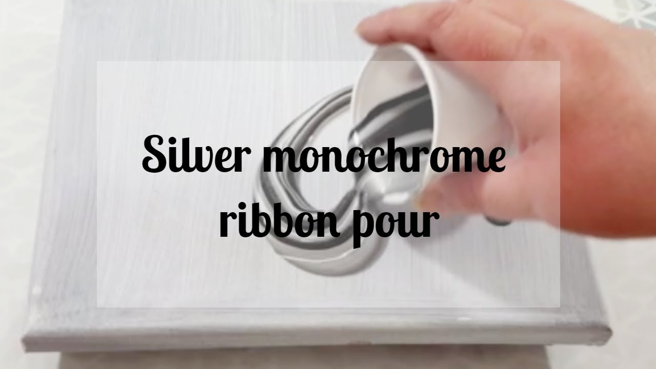 167 - Acrylic Ribbon Pour - Silver Monochrome