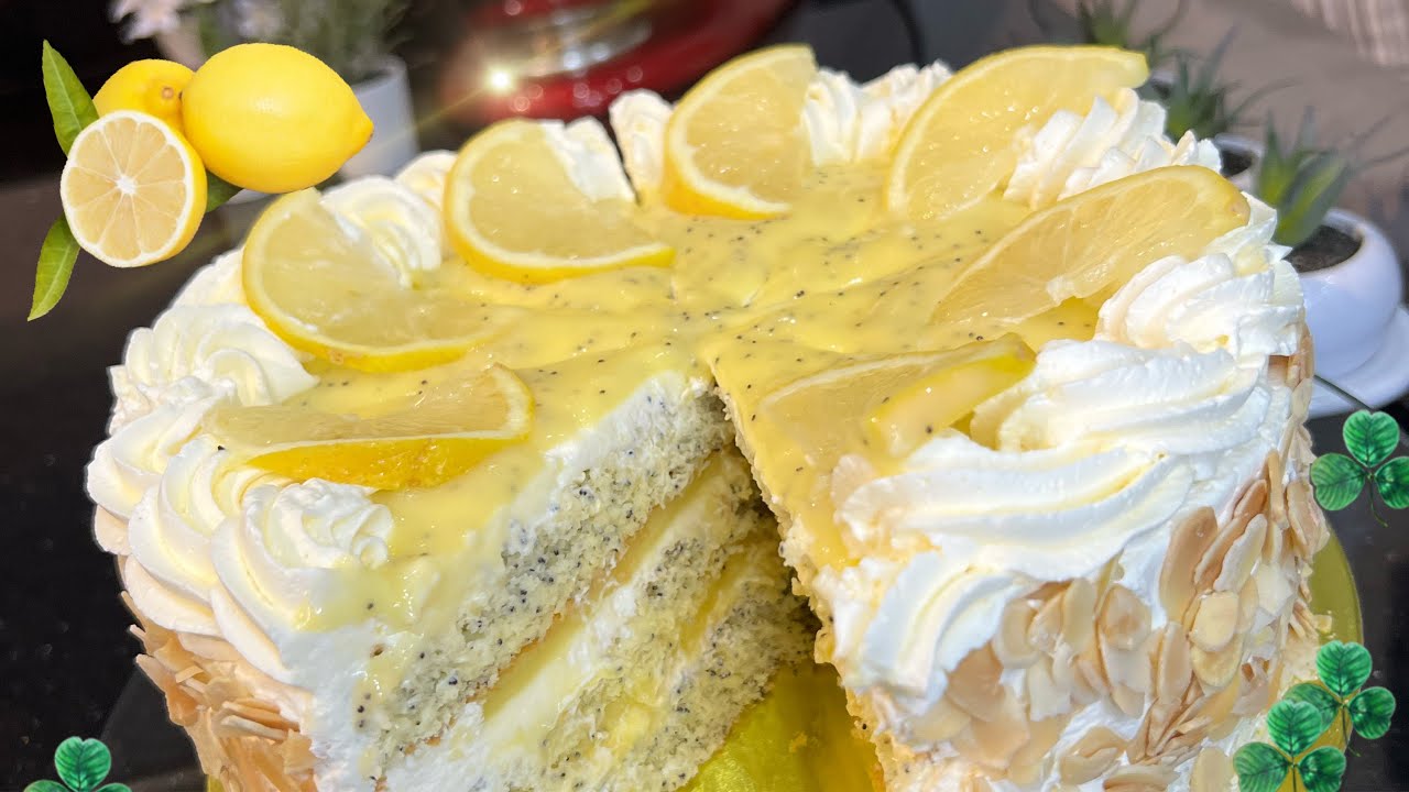 كيك طبقات بالليمون الحامض المنعش و بذور الخشخاش بدون نكهات اصطناعية والأكثر طلبا gâteau citron pavot