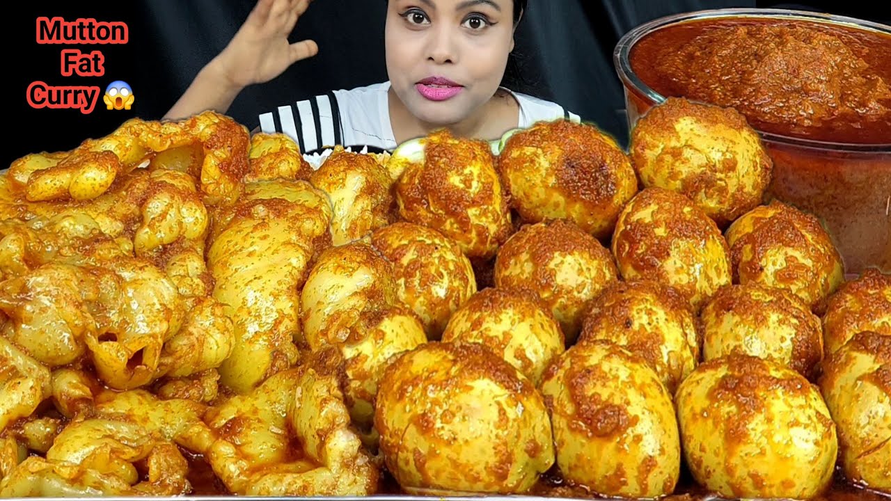 Eating Show Spicy Mutton Fat Curry With Rice Asmr Eating Video Spicy Egg Curry With Rice Mukbang