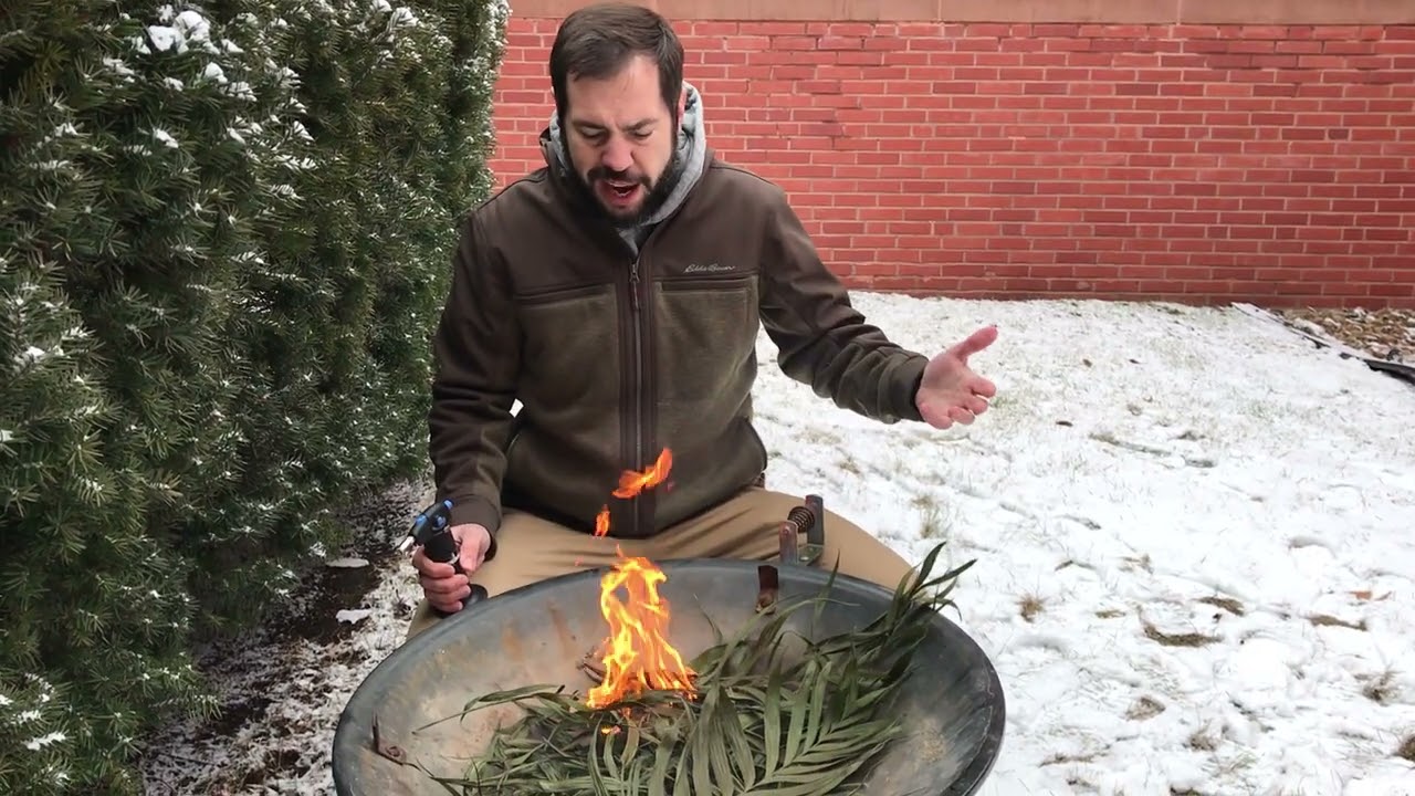 Burning Palm Branches for Ash Wednesday in Hastings, Nebraska