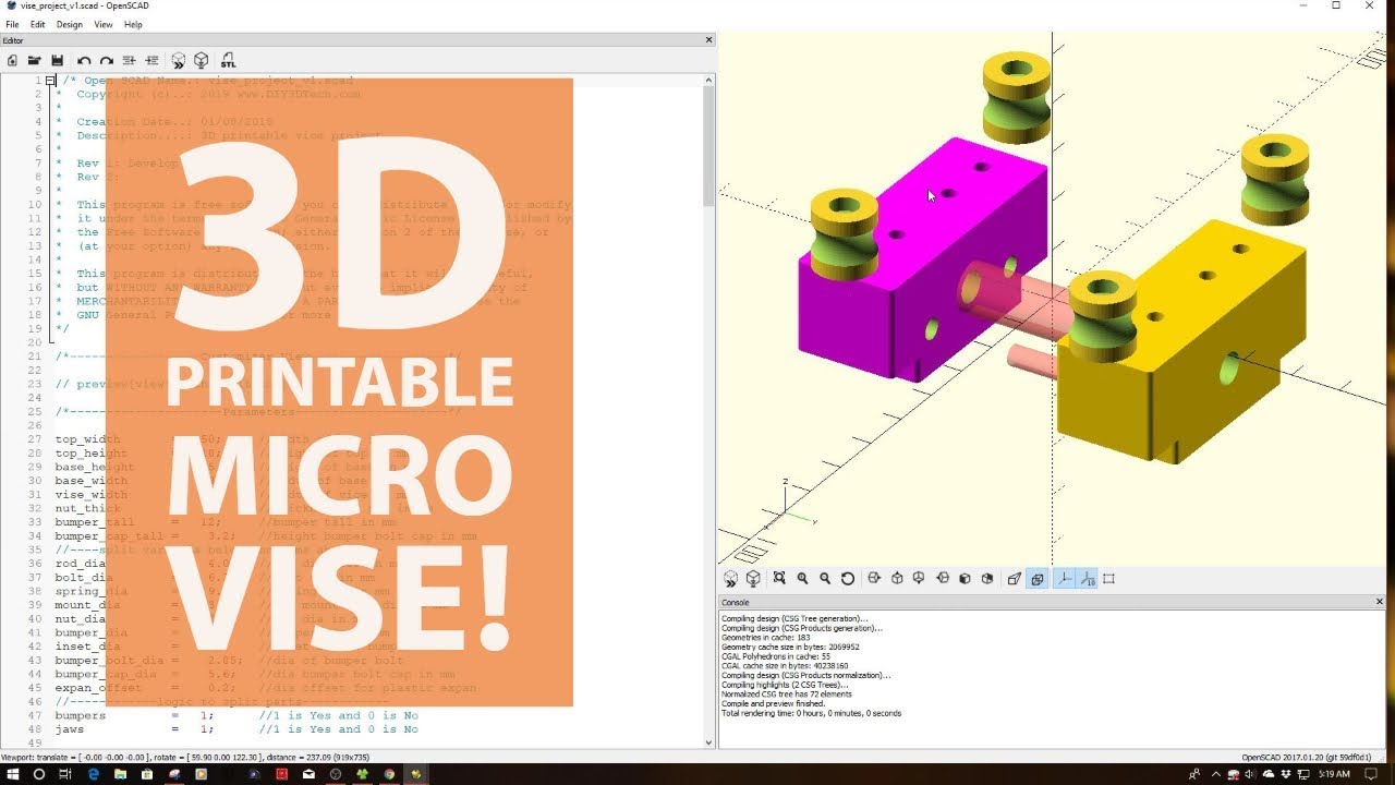 Open SCAD - 3D Printable Micro Vise!