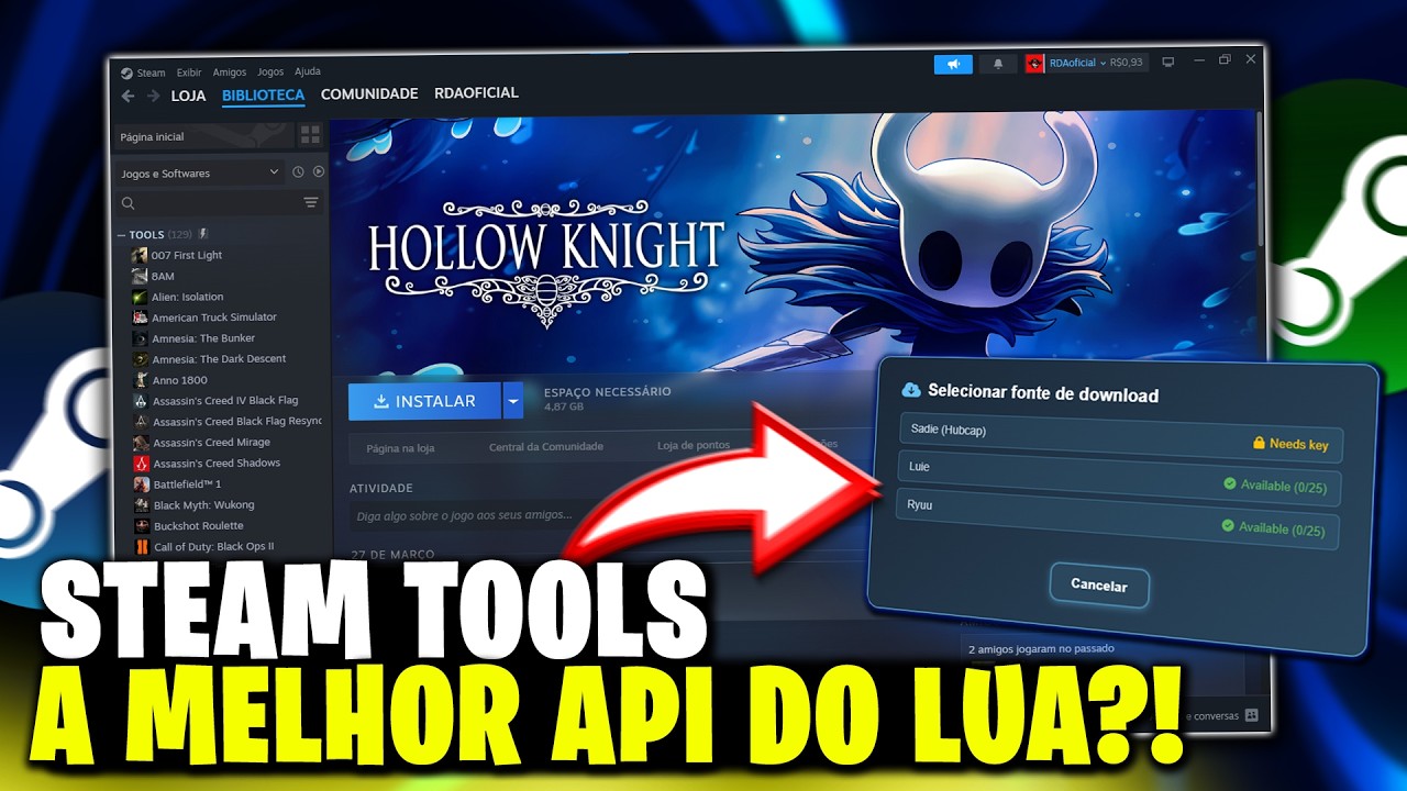STEAM TOOLS: GUIA COMPLETO DA API HUBCAP! - COMO PEGAR A KEY E ATIVAR - (LUA TOOLS)