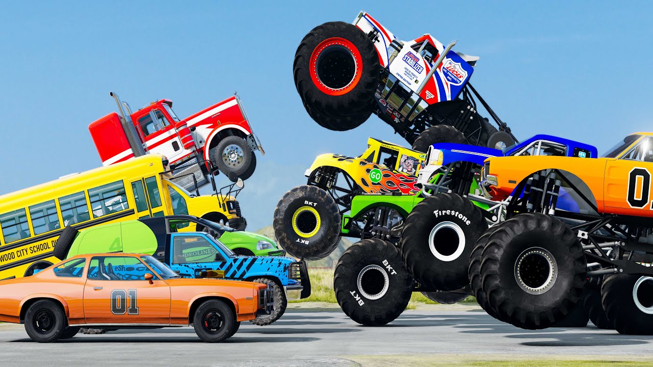 Mass Battle: Monster Trucks vs Cars &ndash; Team Fight - Beamng drive