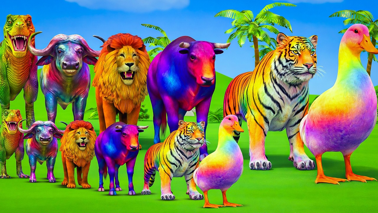 Long Slide Game with Colourful Duck Cow Tiger Gorilla Dog Elephant 3d Animal Game Funny 3d Animals
