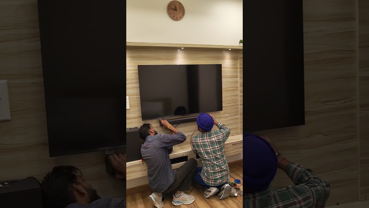 TCL q6cs 55 + Panasonic soundbar fitting 😍 #tcl #panasonic #soundbar #woofer #led #flipkart