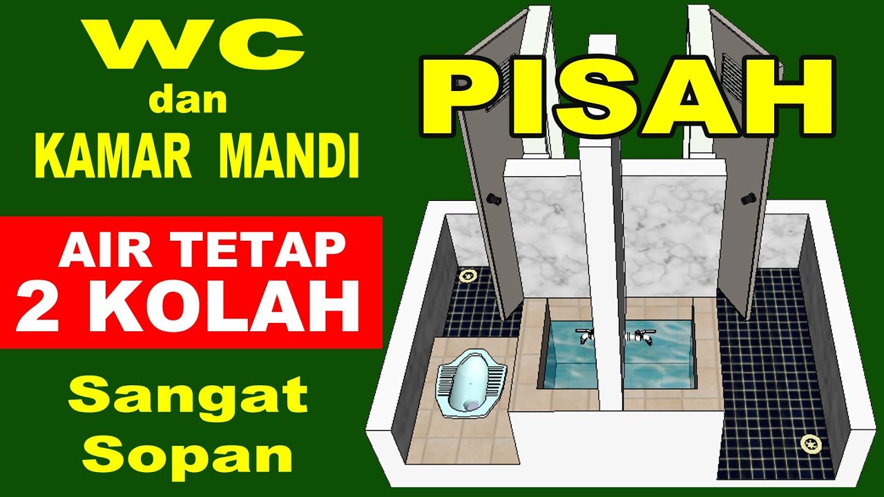 Desain Kamar Mandi Ideal WC Terpisah - Air tetap 2 Kolah SOPAN dan NYAMAN