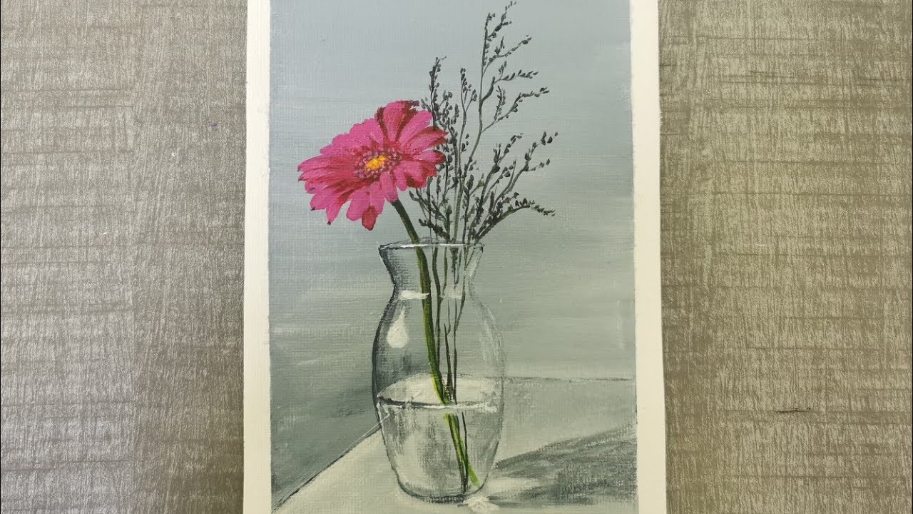 Flower in a Glass Vase | Acrylic Painting Demo | Easy Still Life Painting for Beginners