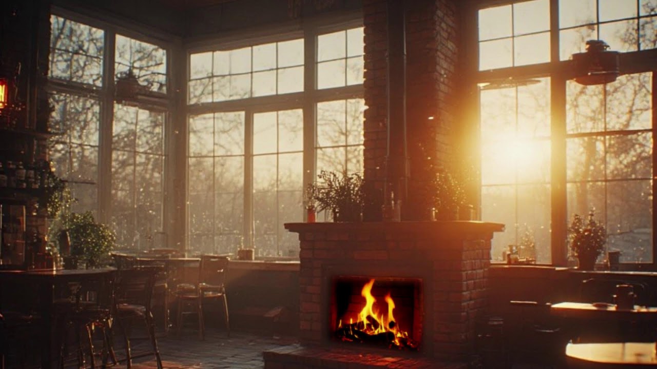 Sunrise Jazz Lounge Ambience 🌅☕ | Cozy Fireplace Sounds for Deep Relaxation 🔥💤