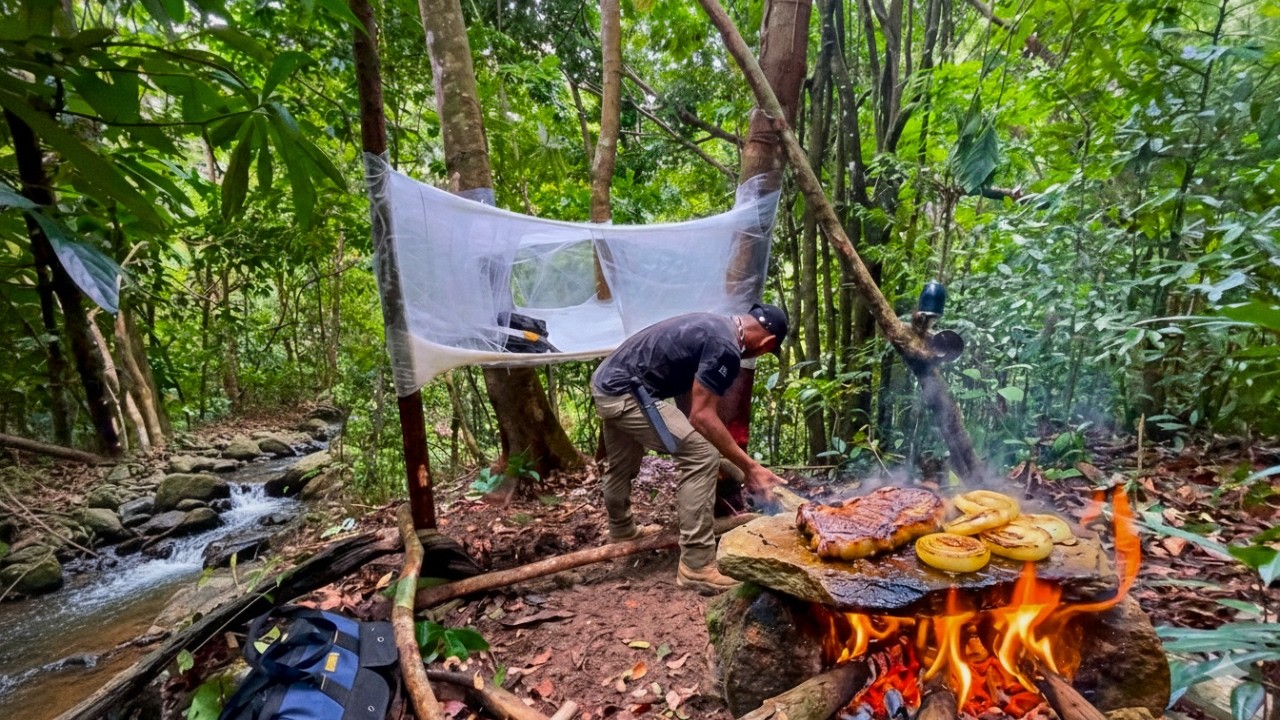 INSANE Jungle Survival Shelter & EPIC Steak Cookout! ⛺️🥩🔥