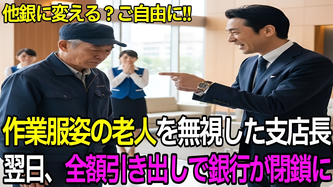 (激怒) 1兆円引き出しで銀行閉鎖！融資を断った支店長の末路。作業服姿の老人が実は大株主だった【スカッと/シニア】