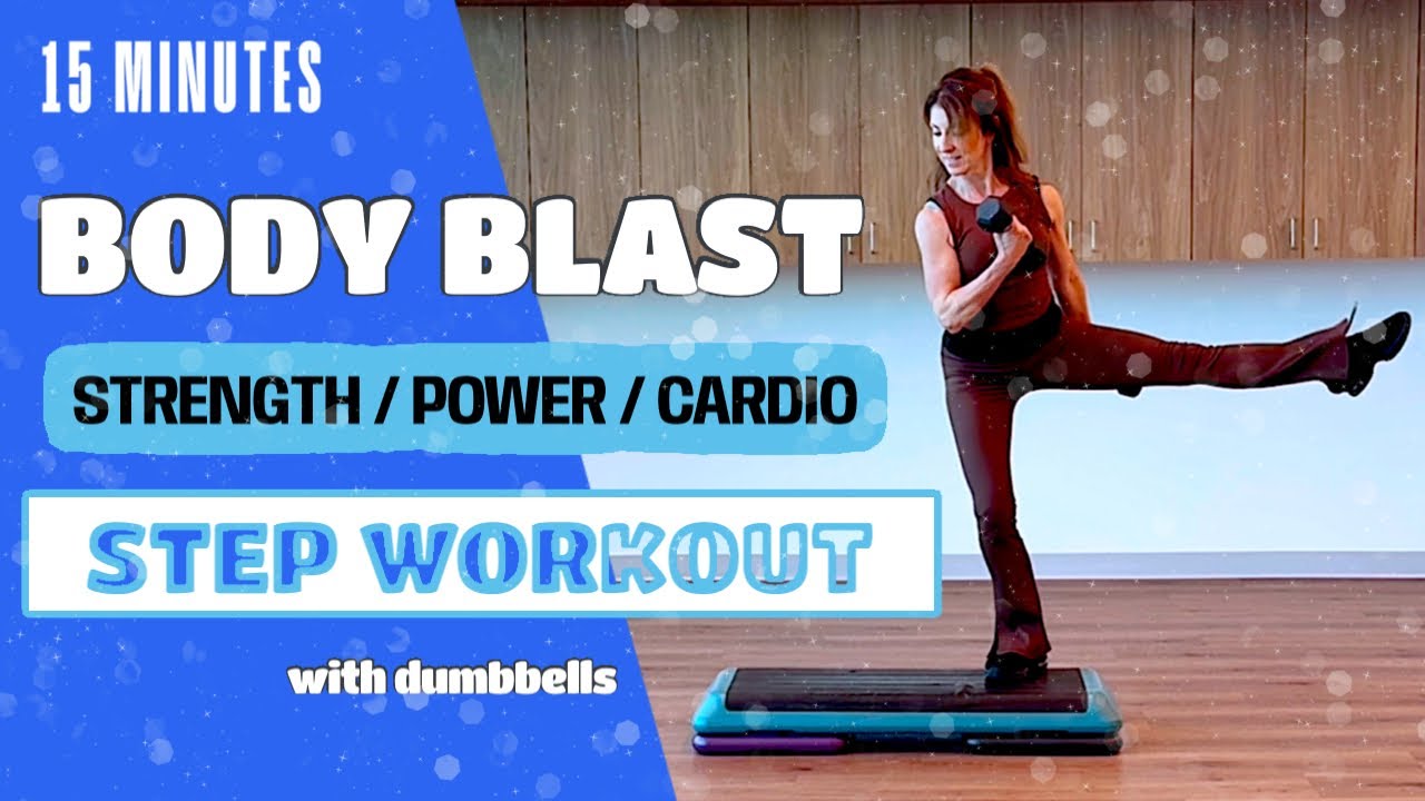 BODY BLAST STEP WORKOUT | Strength, Power, Cardio | No Repeats | 10 Combination Intervals | w/DB's