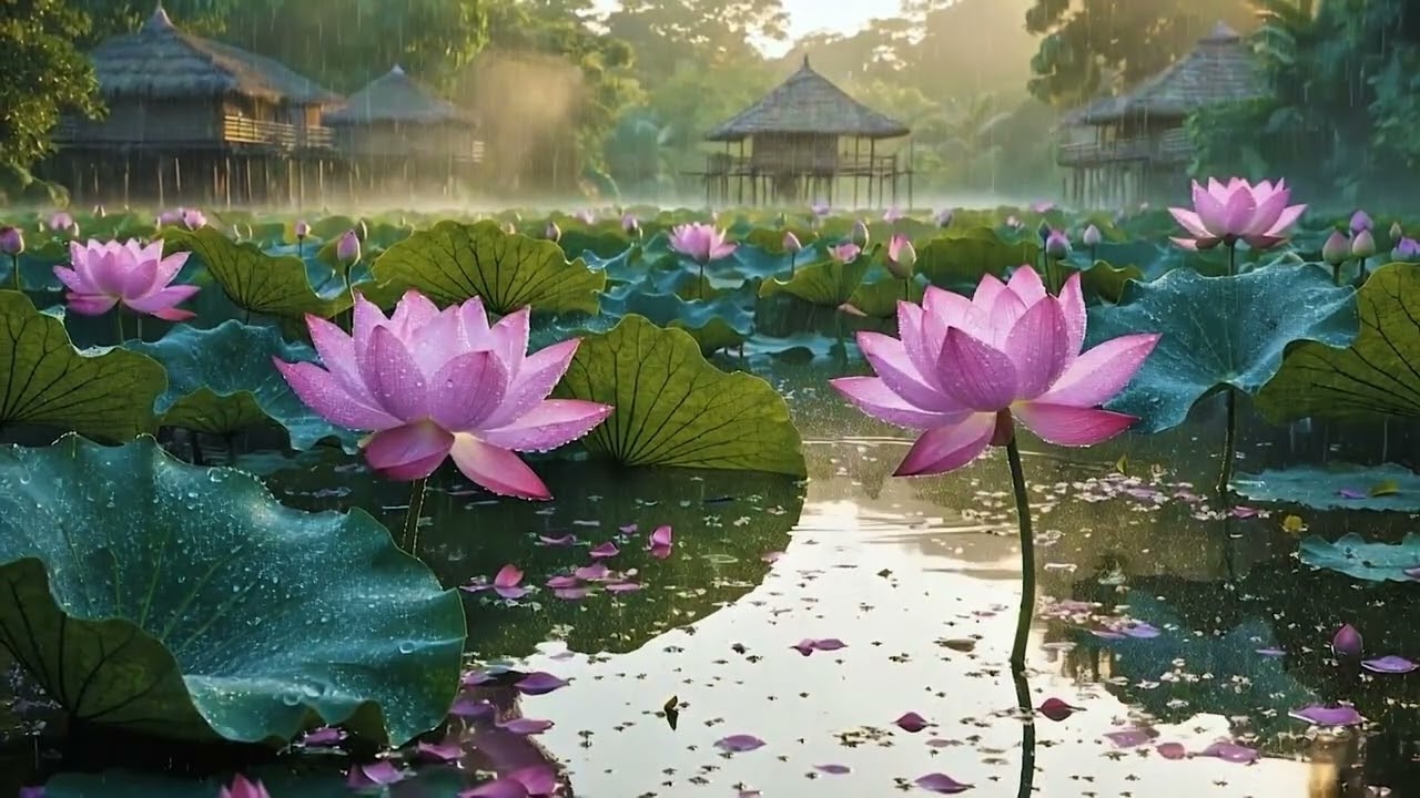 Peaceful Lotus Pond Rain 🌸 Relaxing Nature Sounds for Deep Sleep & Meditation 