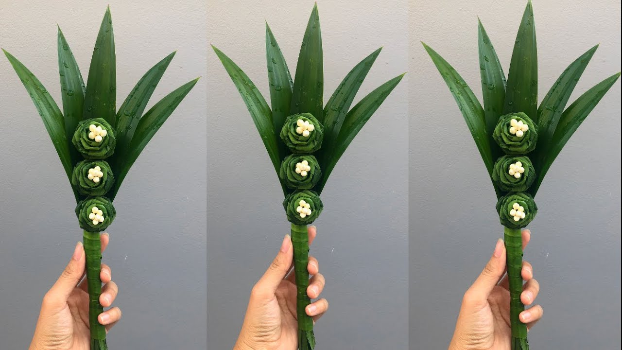 พับใบเตยดอกกุหลาบไหว้พระ แบบที่ 5 | DIY Pandan leaves | MeeDee DIY