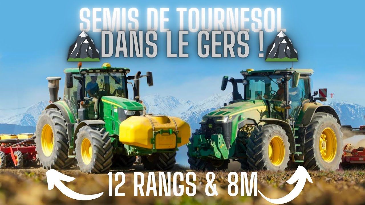 🏔️ Semis de Tournesol dans le Gers ! John Deere 8R 370 & 6250R | Maschio 8m & Vaderstad 12 rangs