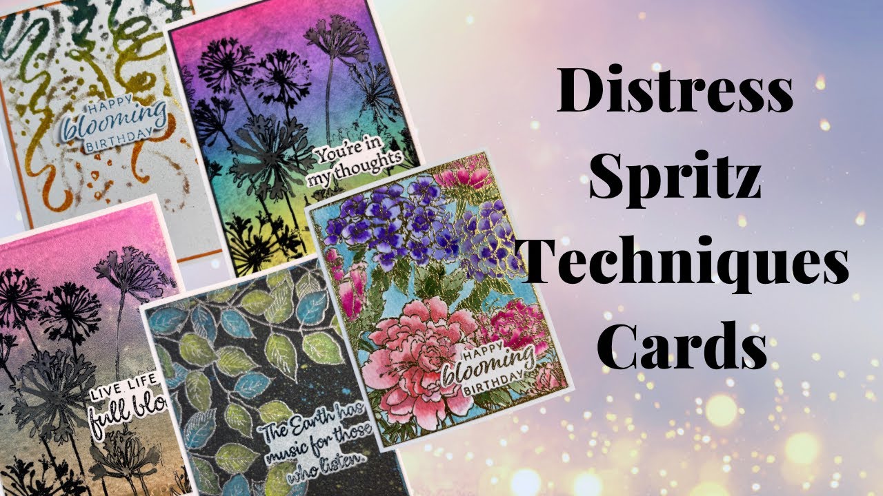 Методы Distress Spritz для открыток с использованием штампов Stampendous Beautiful Background
