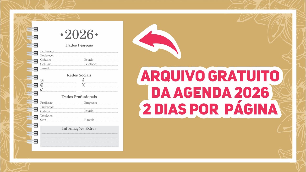 ARQUIVO DA AGENDA 2026 - DOIS DIAS POR PÁGINA - ARQUIVO GRÁTIS