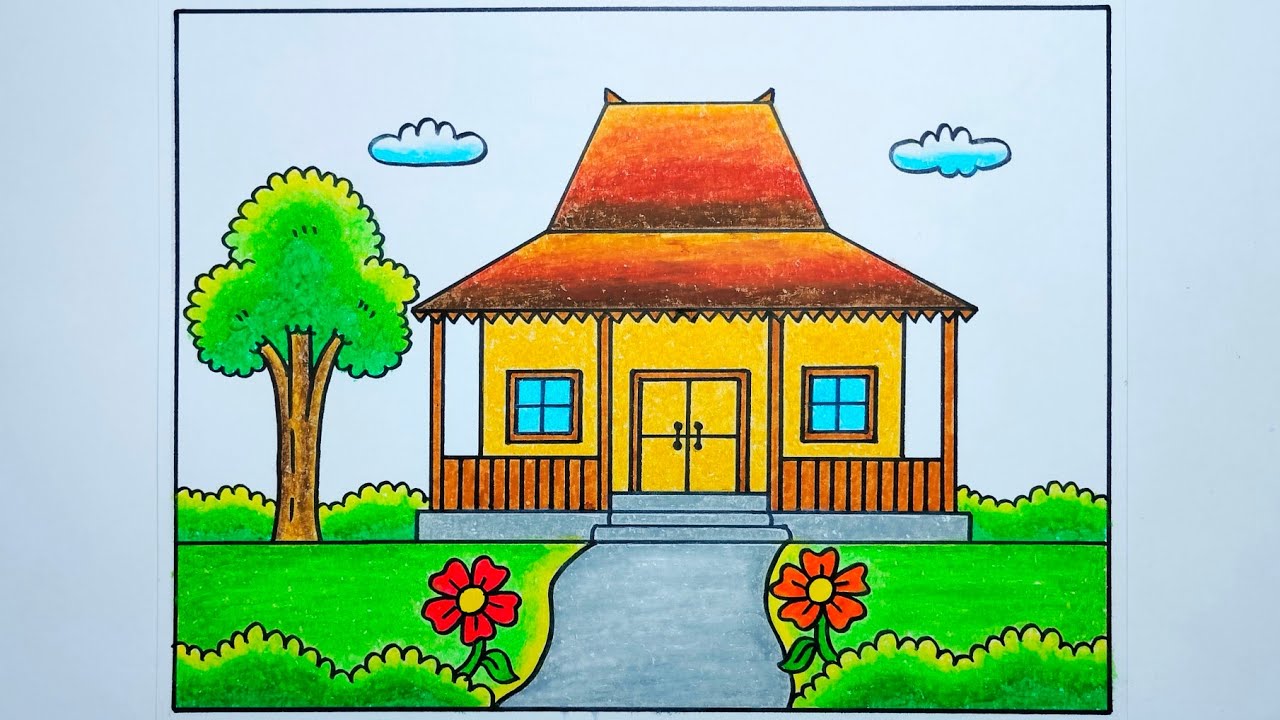 Menggambar rumah adat Jawa tengah mudah dan simpe - gambar rumah adat Jawa tengah