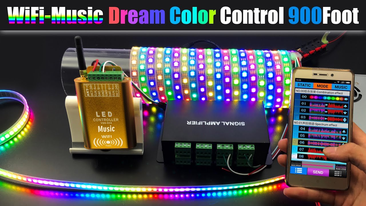 How To Connect Dream Color Music WiFi Controller To Control 1,000Ft+ WS2812B LED Strip Lights Screen