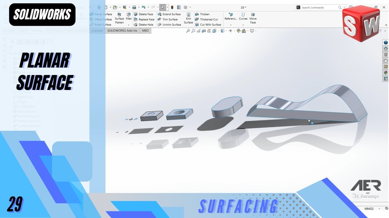 Planar Surface | Surfacing | Solidworks Tutorial | Stage #29 Eng  - AER Int.