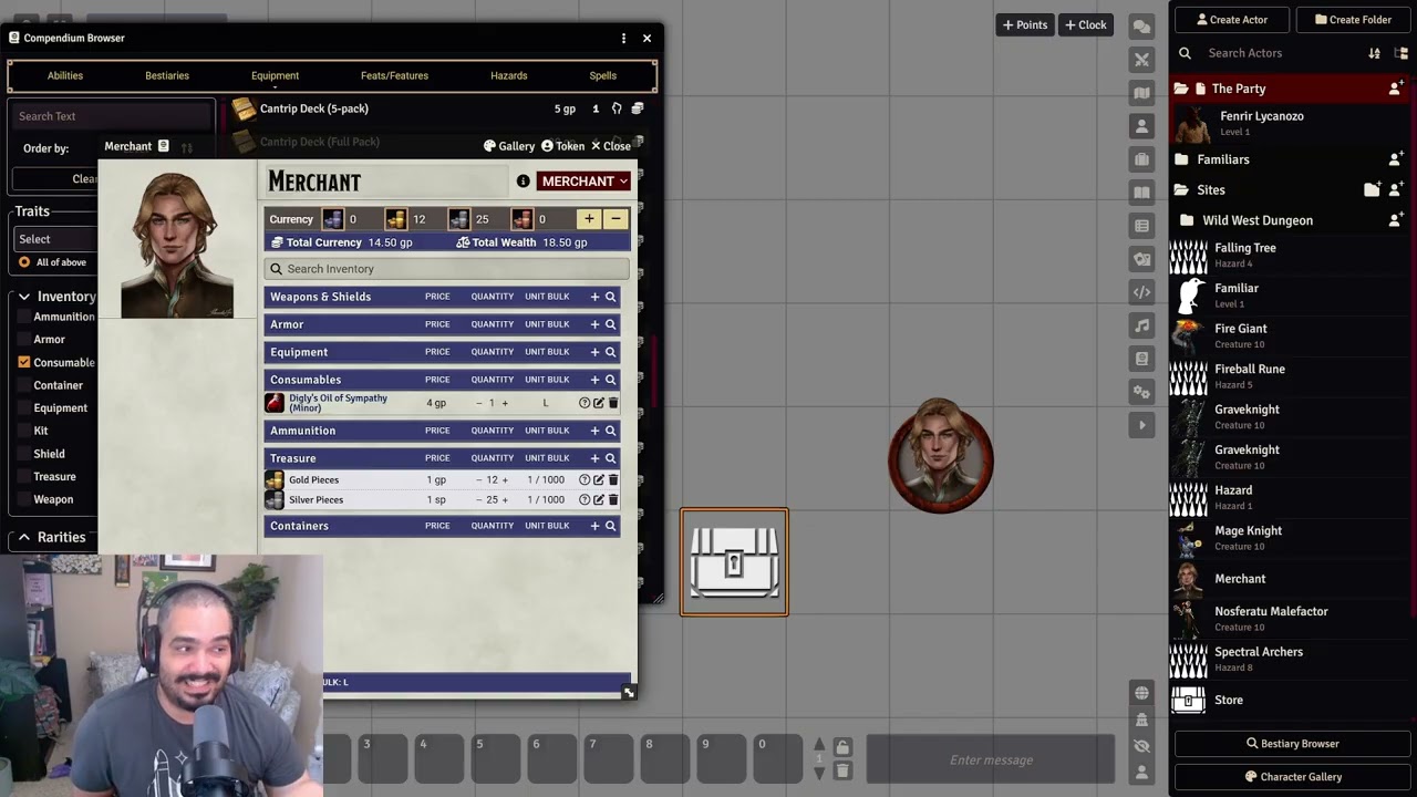 PF2 in FoundryVTT: NPCs, Loot, Merchants and the Party