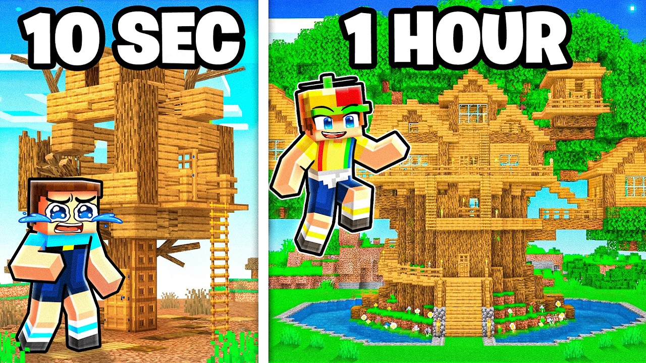 10 Seconds vs 1 Hour TREE HOUSE Build Battle!