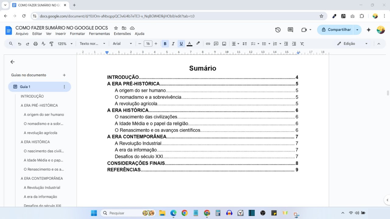 COMO FAZER SUMÁRIO NO GOOGLE DOCS