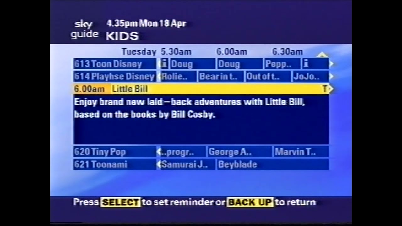 A scrollthrough Sky TV's kids section - 18/04/2005