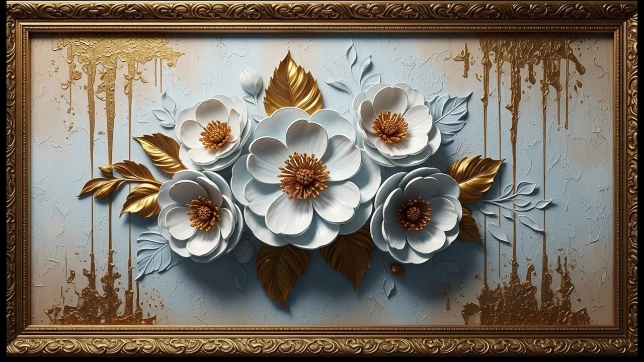 Frame TV Art: Golden Floral Elegance with White Peonies | 4K Ambient Art Loop