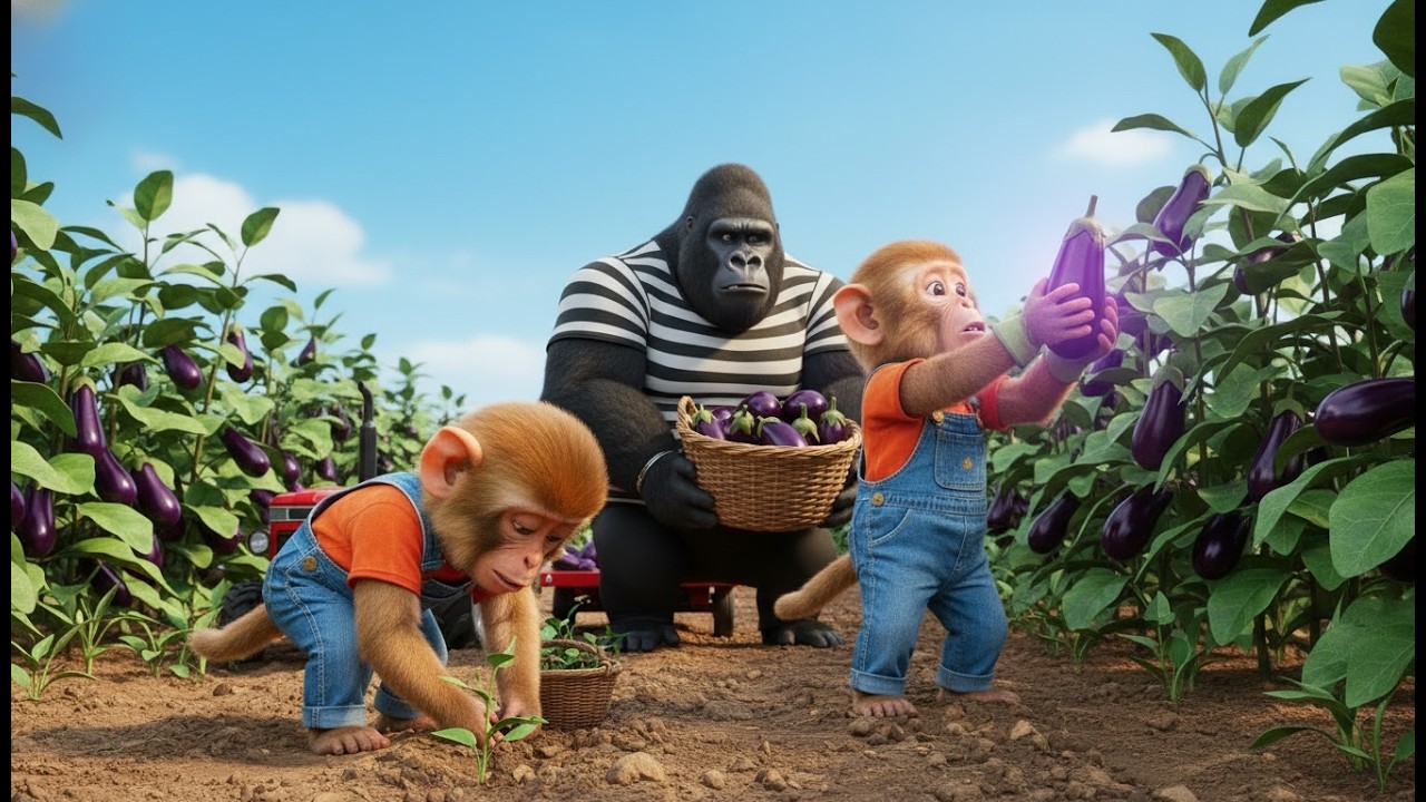 Farmer Monkey Boki Plants Eggplant & Harvests Purple Crop! 🍆✨