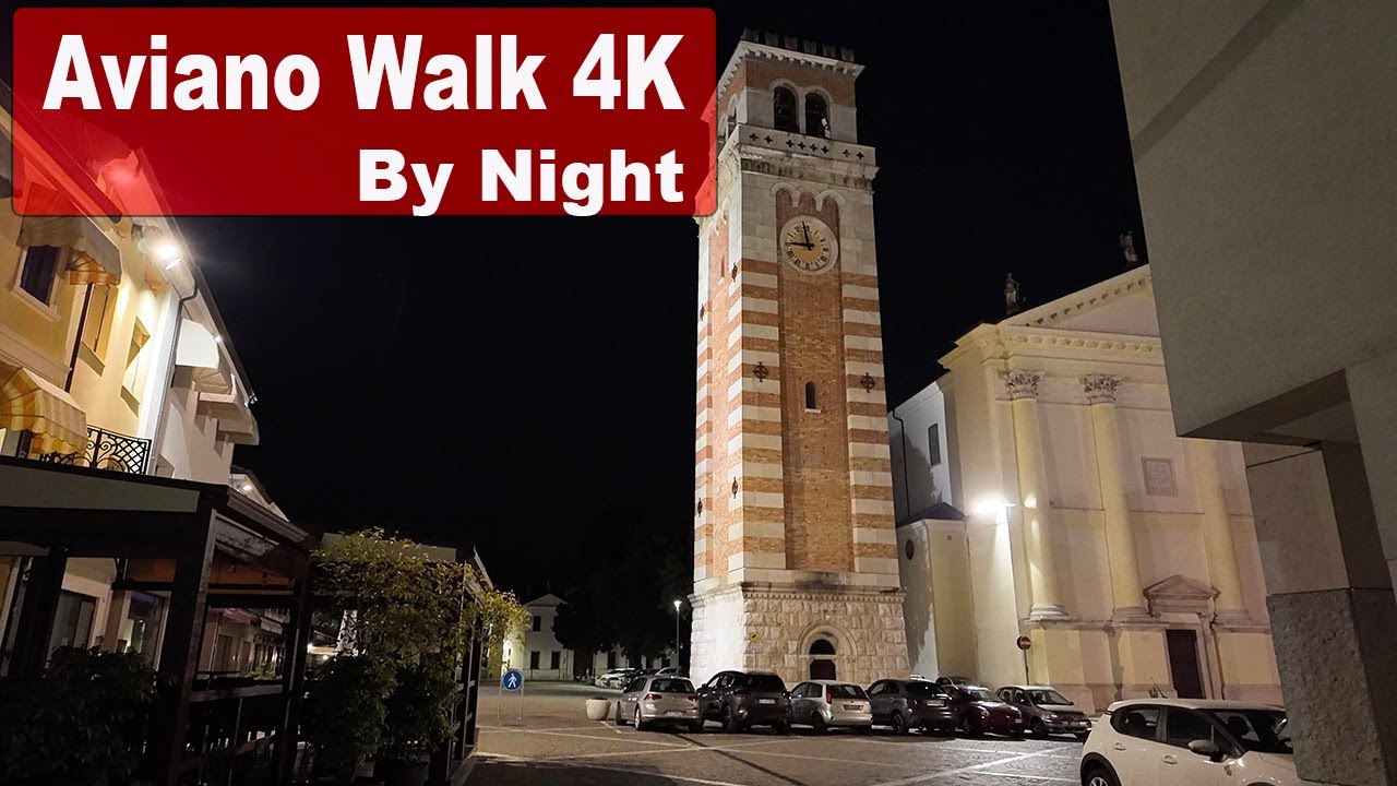Night walk in Aviano 4K - Quick relaxing tour around the town center (21 Apr 2024)