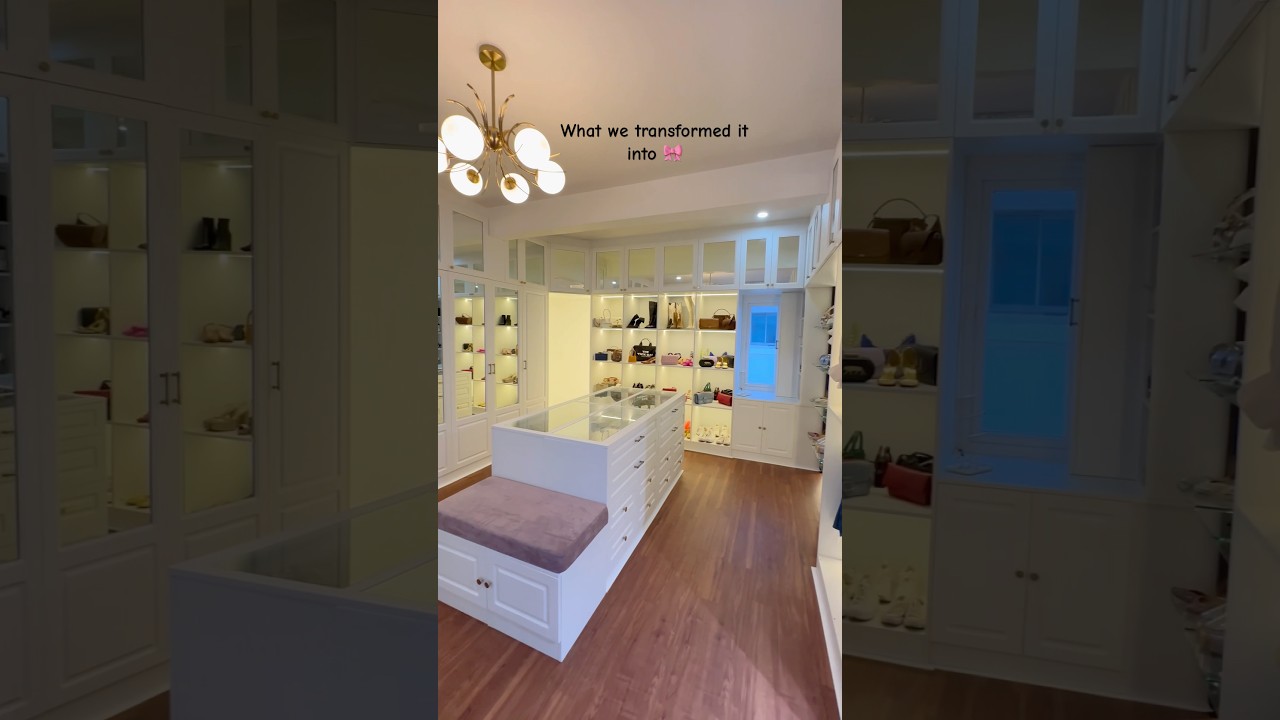 Here&rsquo;s the closet reveal ❤️ #walkincloset #hometour #closettour