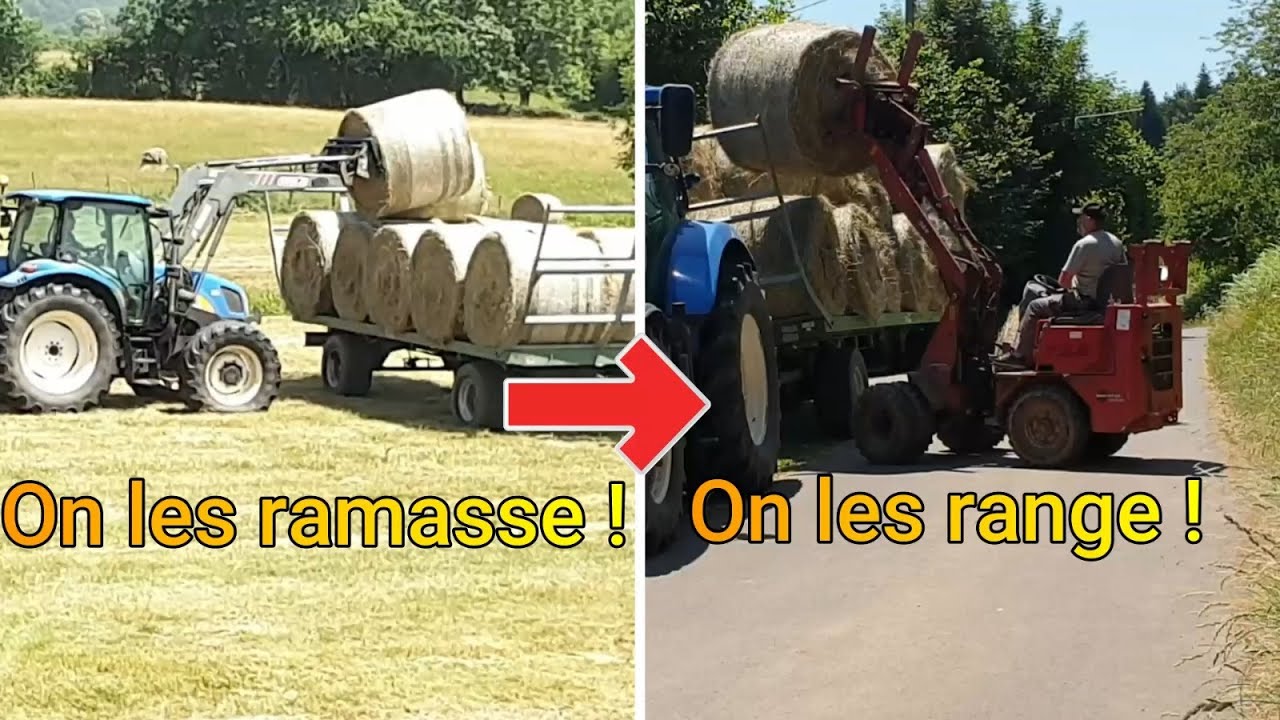 Ramassage et déchargement des bottes! Fiatagri 65-66s N H T6020 N H T7 170 ,valet de ferme.