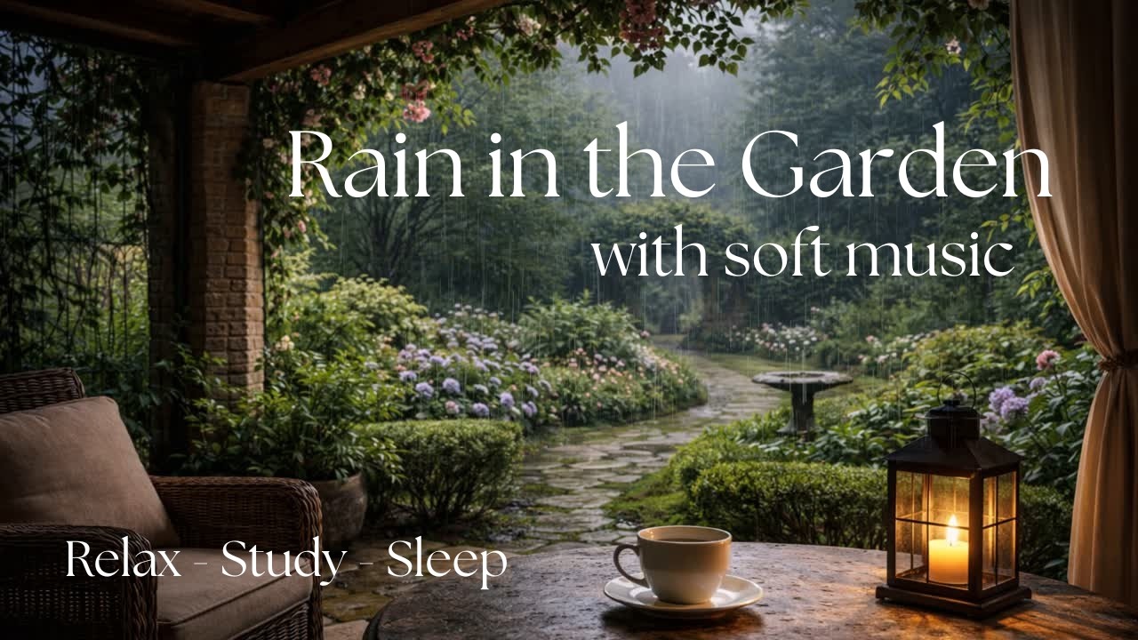 NEW Rain on the Garden Veranda | Calm Rain Ambience with Soft Music for Sleep & Relaxation