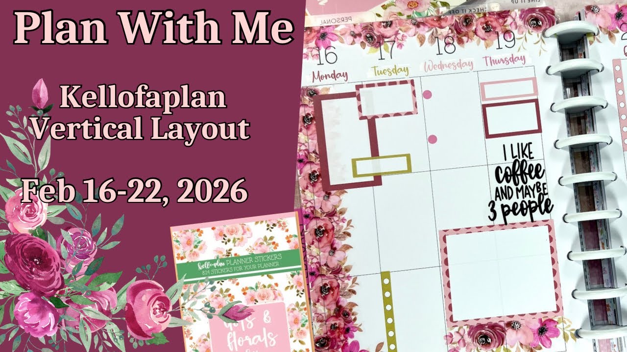 VERTICAL LAYOUT PLAN WITH ME | FEB 16-22 | CATCHALL | KELLOFAPLAN PLANNER | DOTS & FLORALS SPREAD