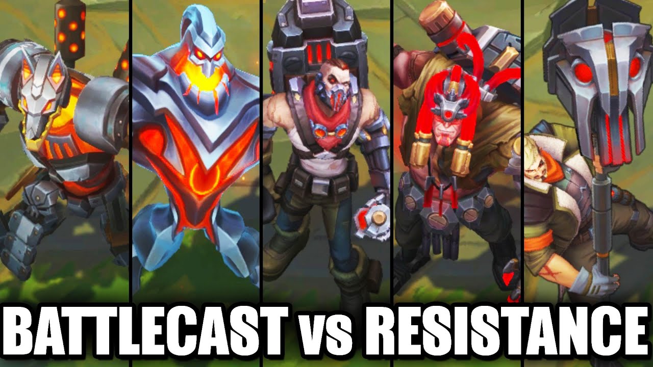 All New BATTLECAST vs RESISTANCE Skins Spotlight Zac Nasus Jayce Yorick Singed (League of Legends)