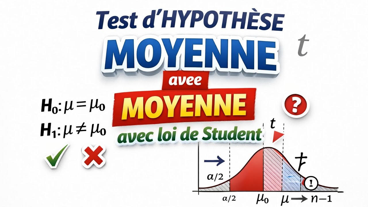 Tests des hypothèses d'une moyenne avec Loi du Student + Exercice corrigé- Episode 34